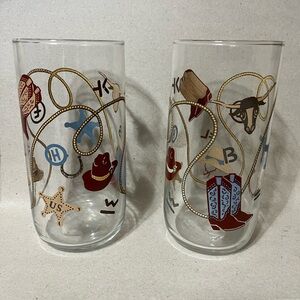 Western Themed Glass Tumblers - Red and Blue